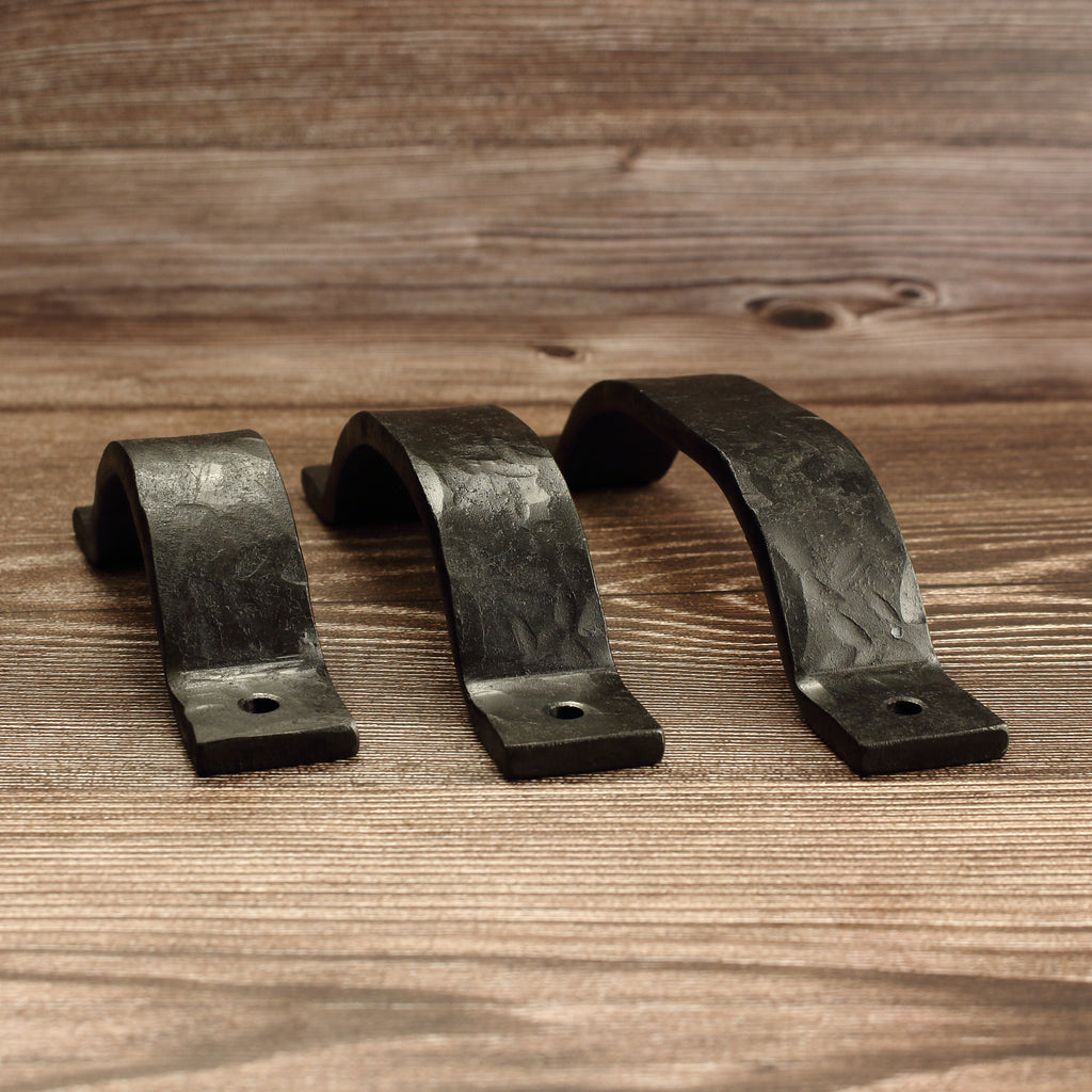Hammered Curved Barn Door Style Cabinet Pull - 1" Wide - Blackened - Individual