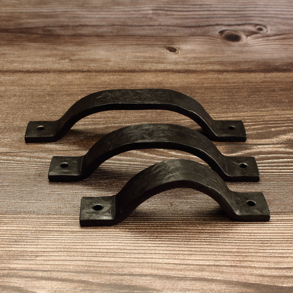 Hammered Curved Barn Door Style Cabinet Pull - 1" Wide - Blackened - Individual