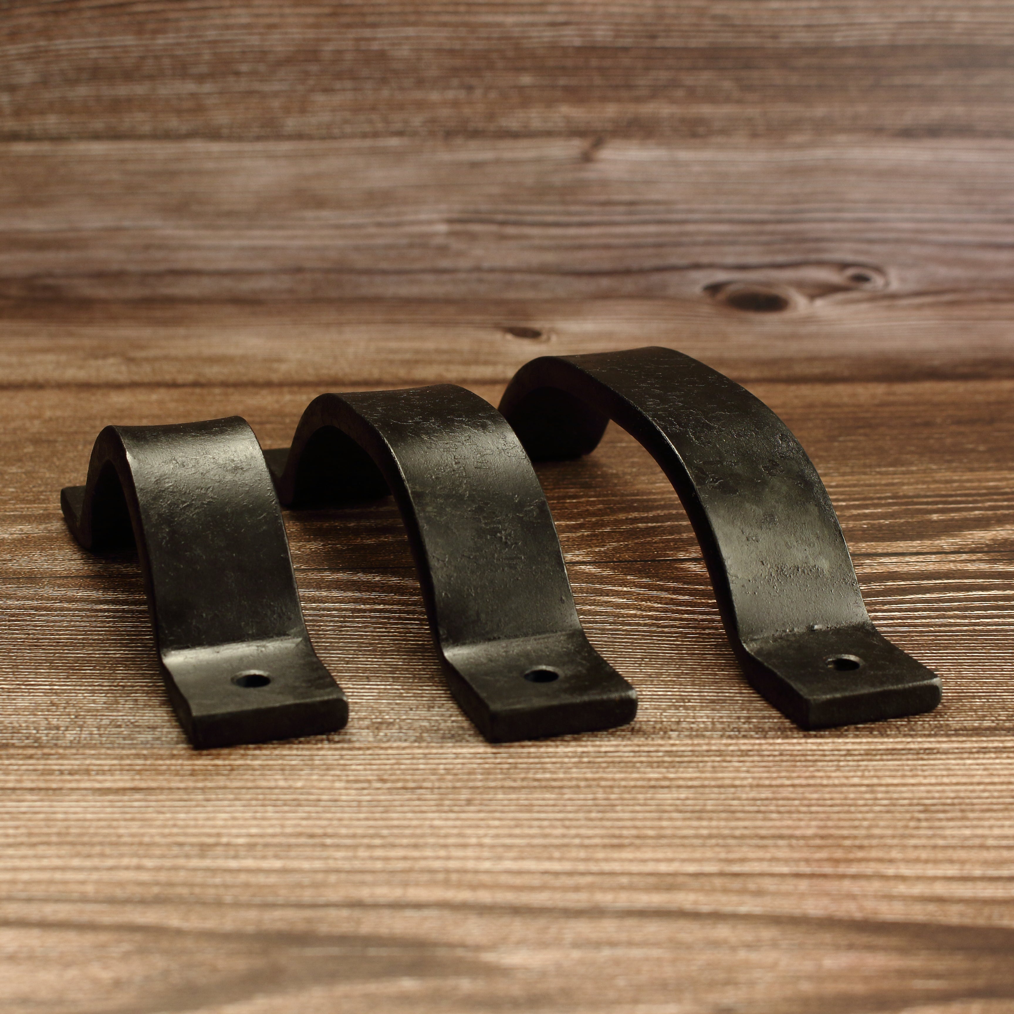 Curved Barn Door Style Cabinet Pull - 1" Wide - Blackened - Individual