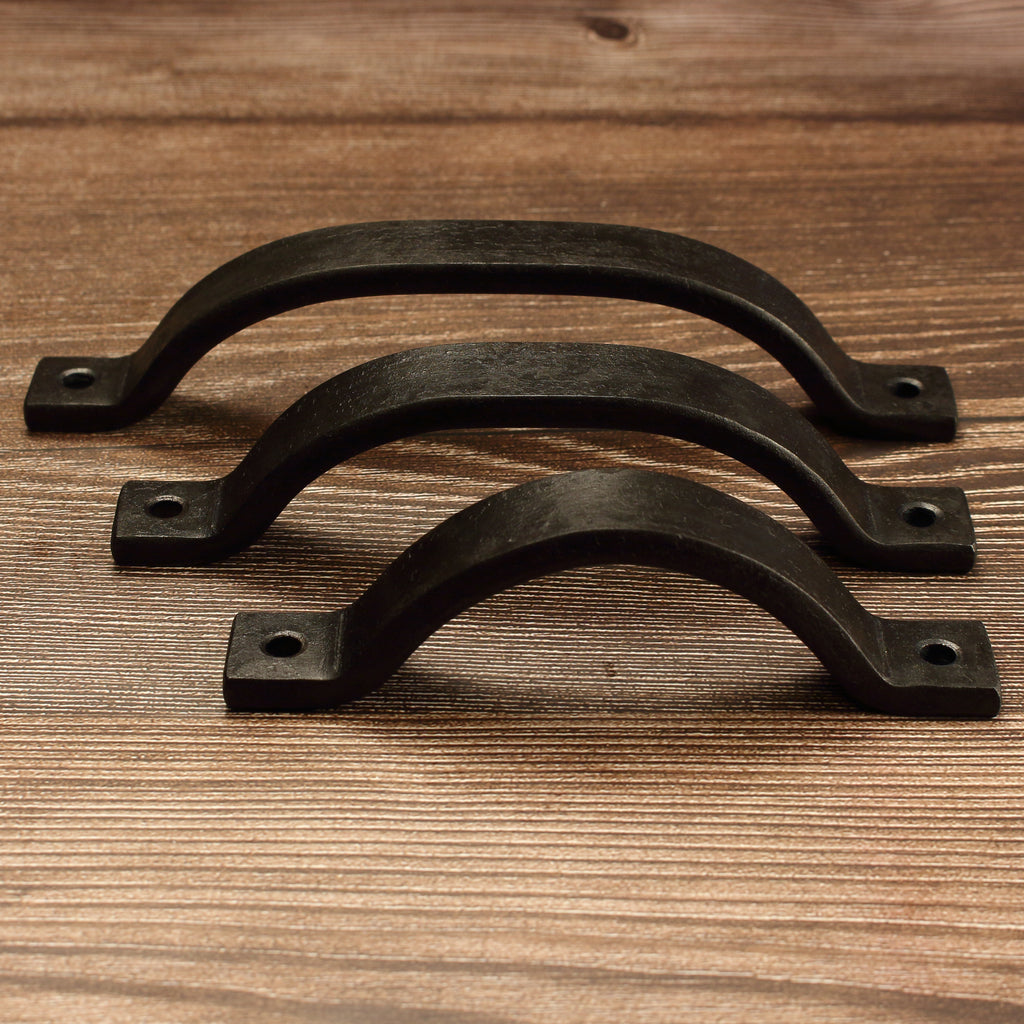 Curved Barn Door Style Cabinet Pull - 3/4" Wide - Blackened - Individual