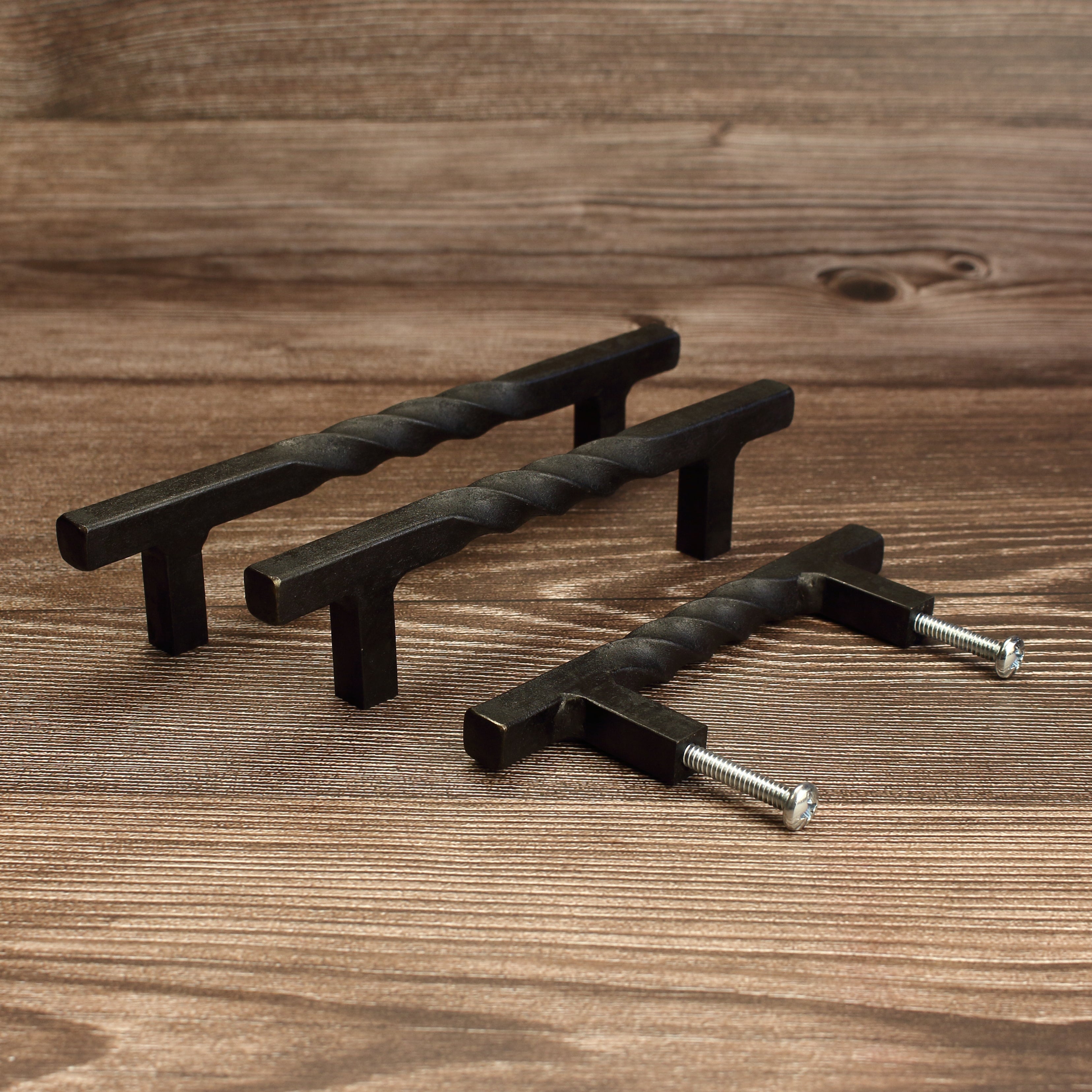 Twisted Square Stem Cabinet Pull - Blackened - Individual