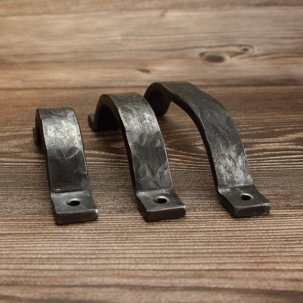 Hammered Curved Barn Door Style Cabinet Pull - 3/4" Wide - Brushed - Individual