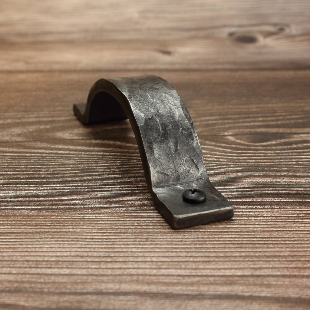 Hammered Curved Barn Door Style Cabinet Pull - 1" Wide - Brushed - Individual