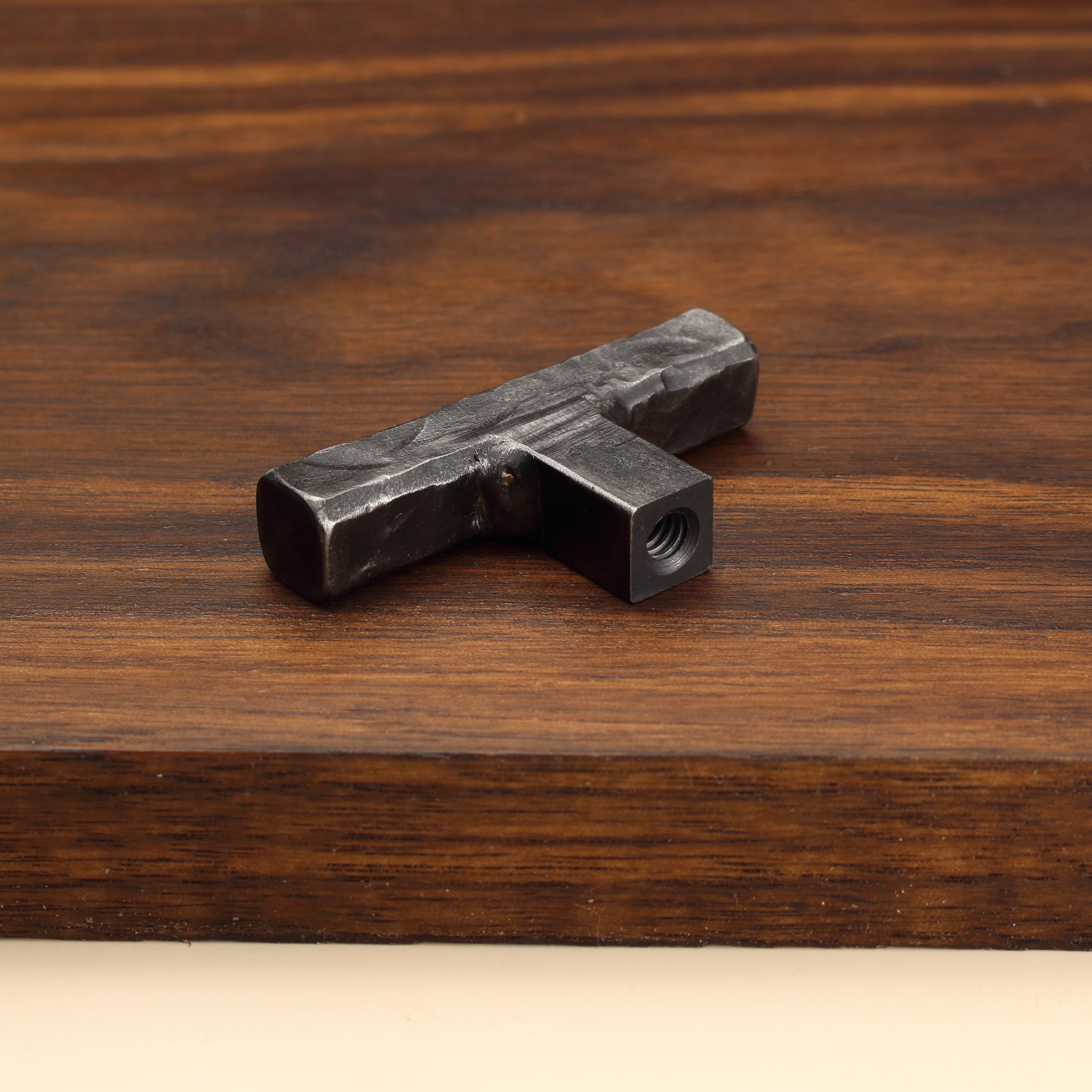 Hammered Square Tee Knob - Brushed - Individual