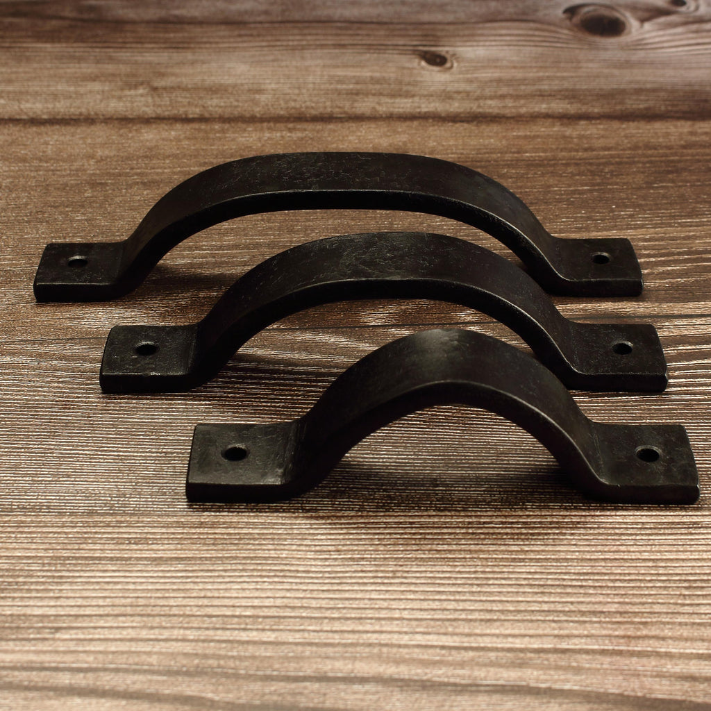 Curved Barn Door Style Cabinet Pull - 1" Wide - Blackened - Individual
