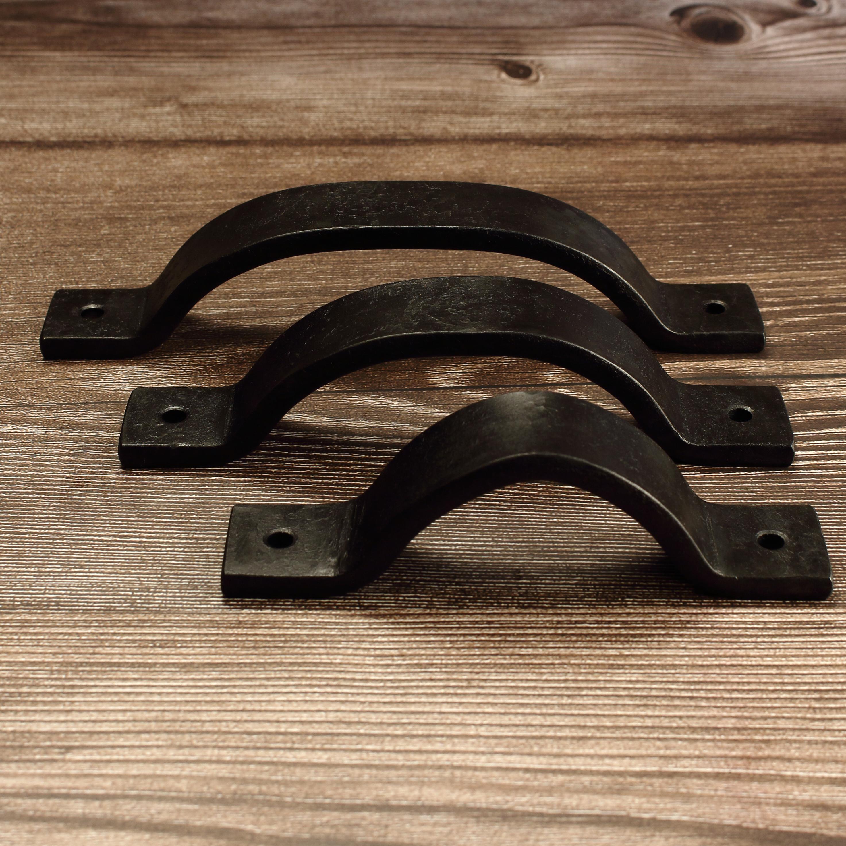 Curved Barn Door Style Cabinet Pull - 1" Wide - Blackened - Individual