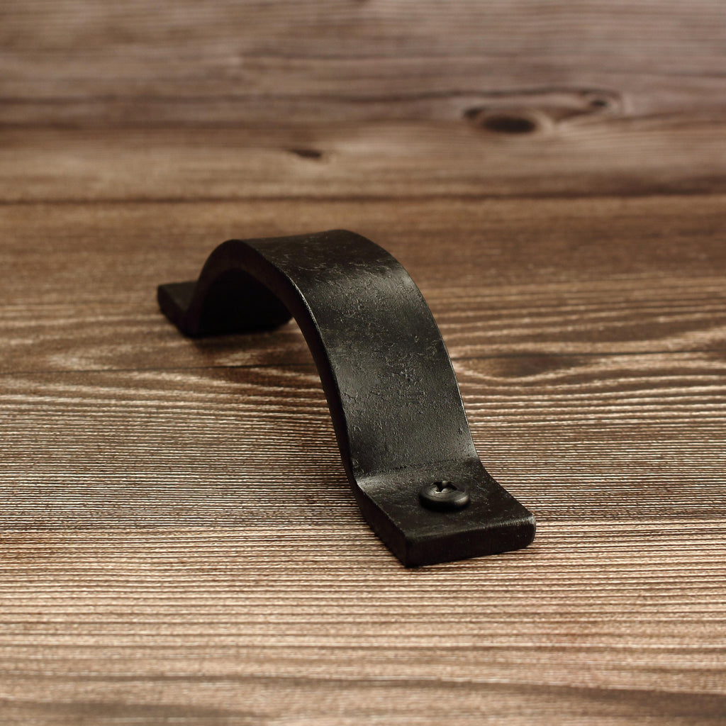 Curved Barn Door Style Cabinet Pull - 1" Wide - Blackened - Individual