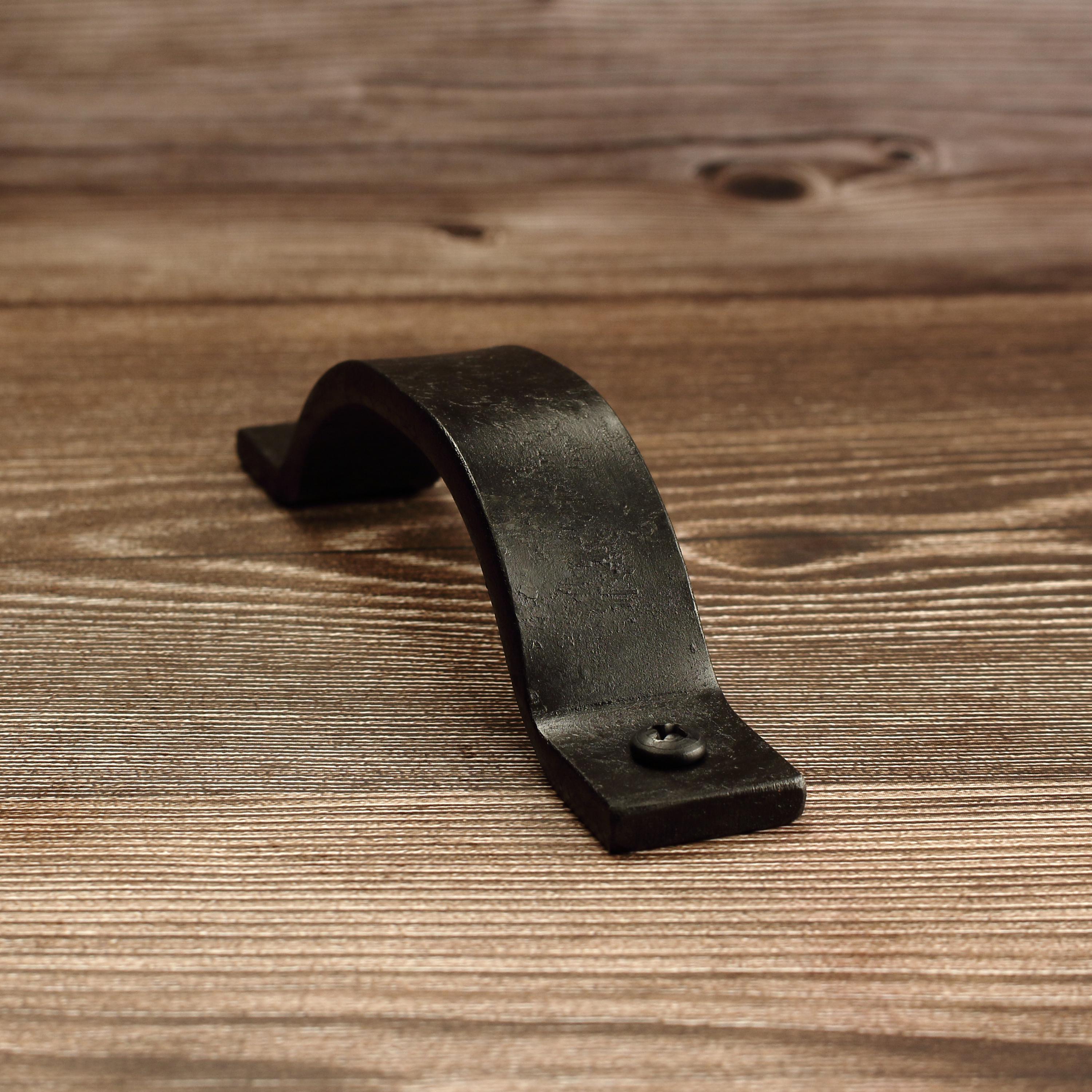 Curved Barn Door Style Cabinet Pull - 1" Wide - Blackened - Individual