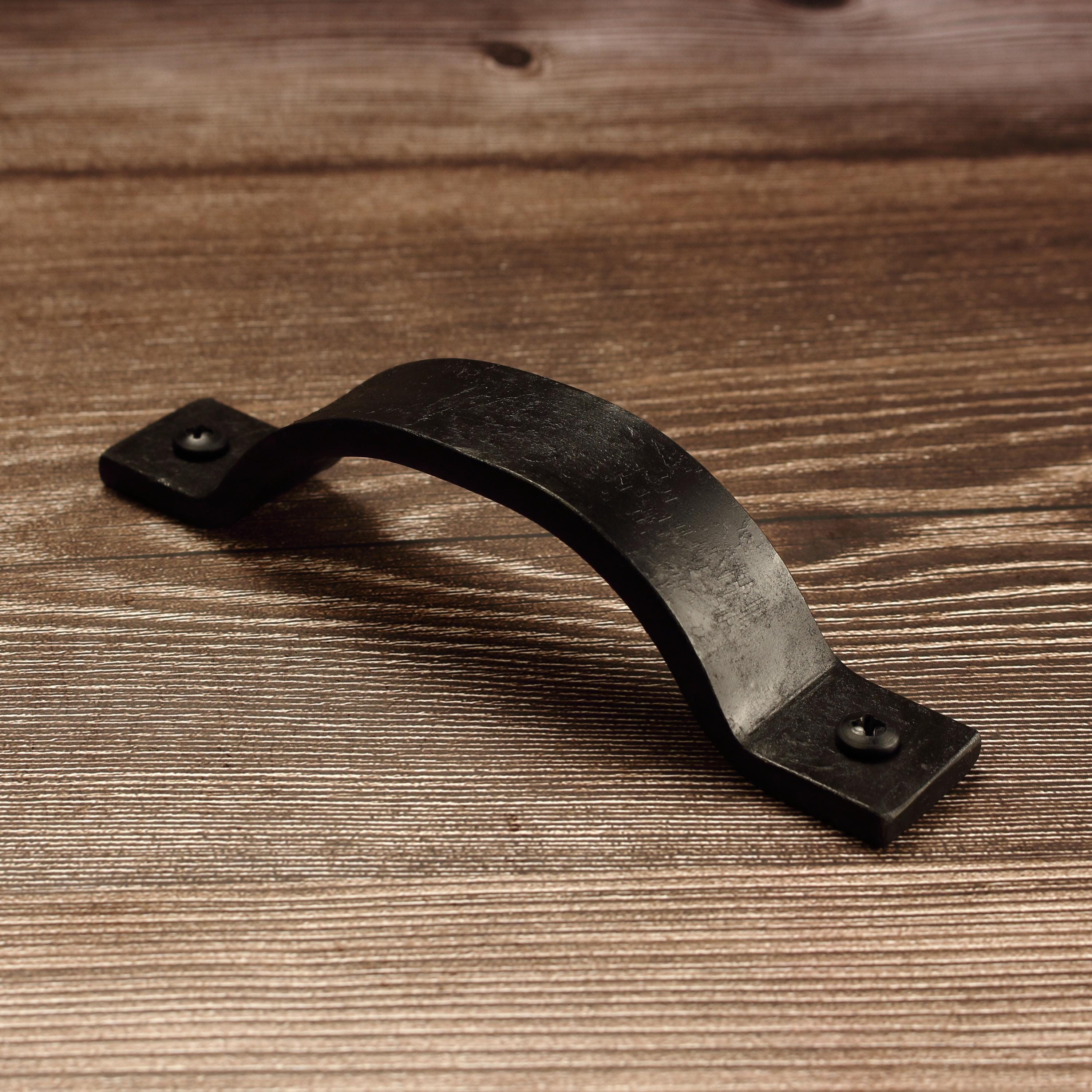 Curved Barn Door Style Cabinet Pull - 1" Wide - Blackened - Individual