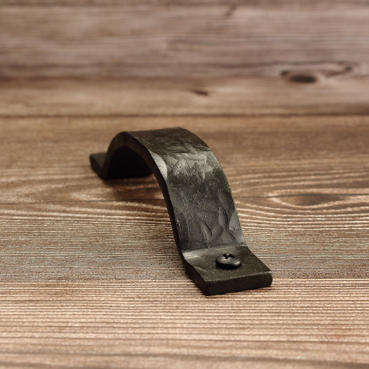 Hammered Curved Barn Door Style Cabinet Pull - 1" Wide - Blackened - Individual