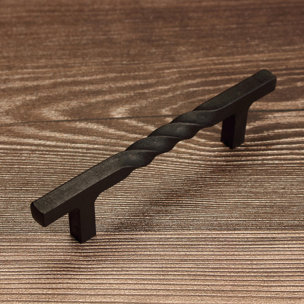 Twisted Square Stem Cabinet Pull - Blackened - Individual