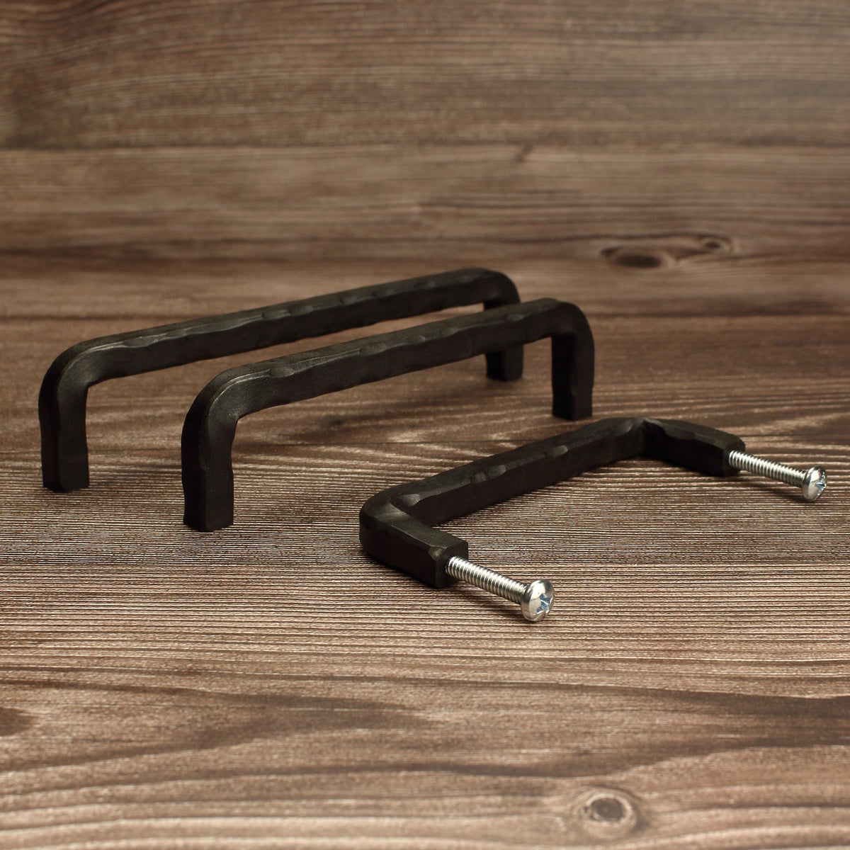 Hammered Square Threaded Cabinet Pull - Blackened - Individual