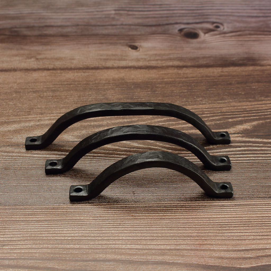 Hammered Curved Barn Door Style Cabinet Pull - 1/2" Wide - Blackened - Individual