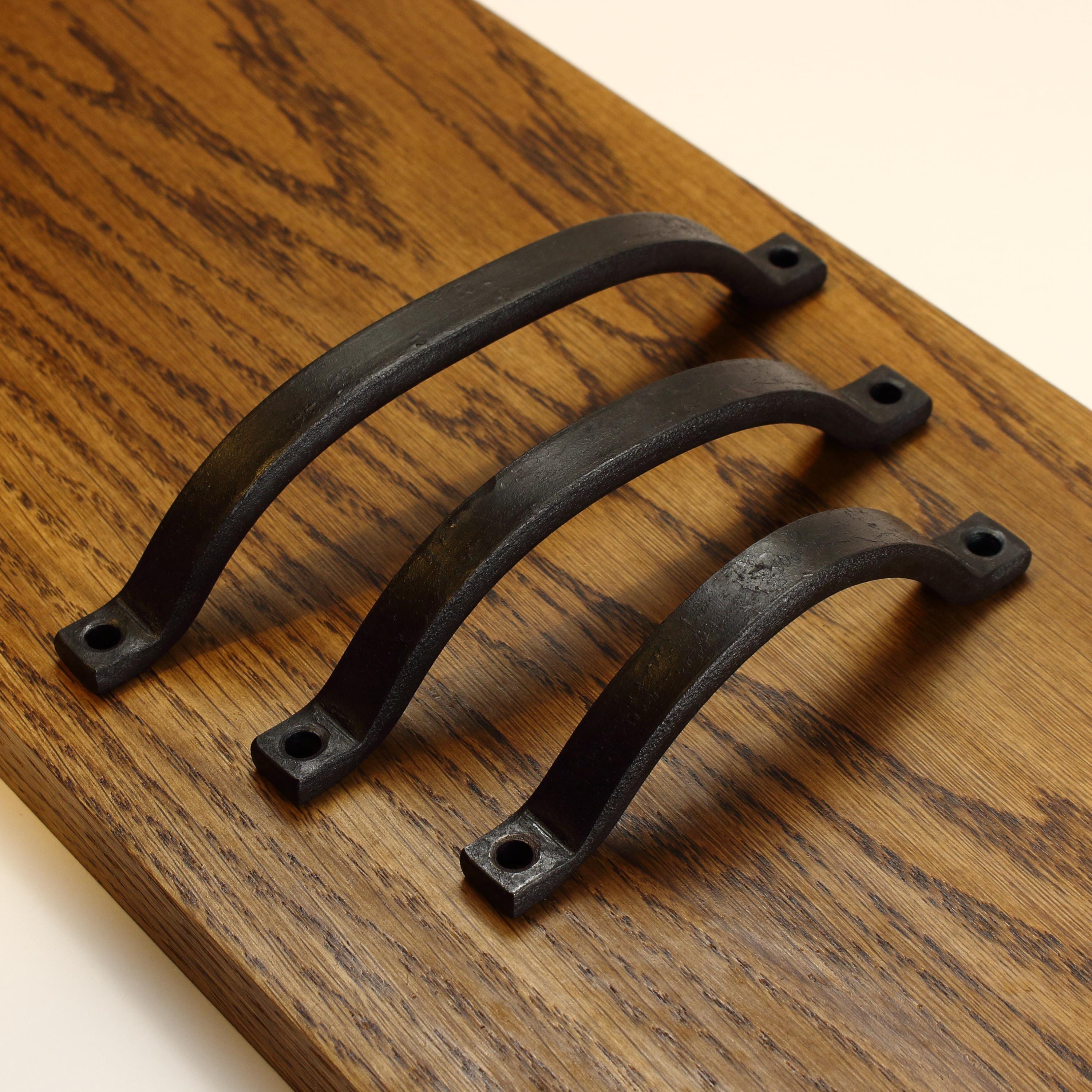 Curved Barn Door Style Cabinet Pull - 1/2" Wide - Blackened - Individual