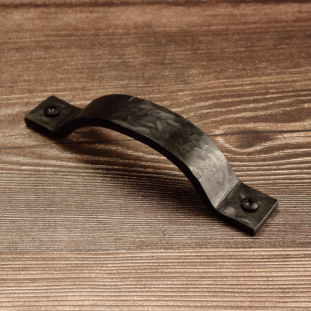 Hammered Curved Barn Door Style Cabinet Pull - 1" Wide - Blackened - Individual