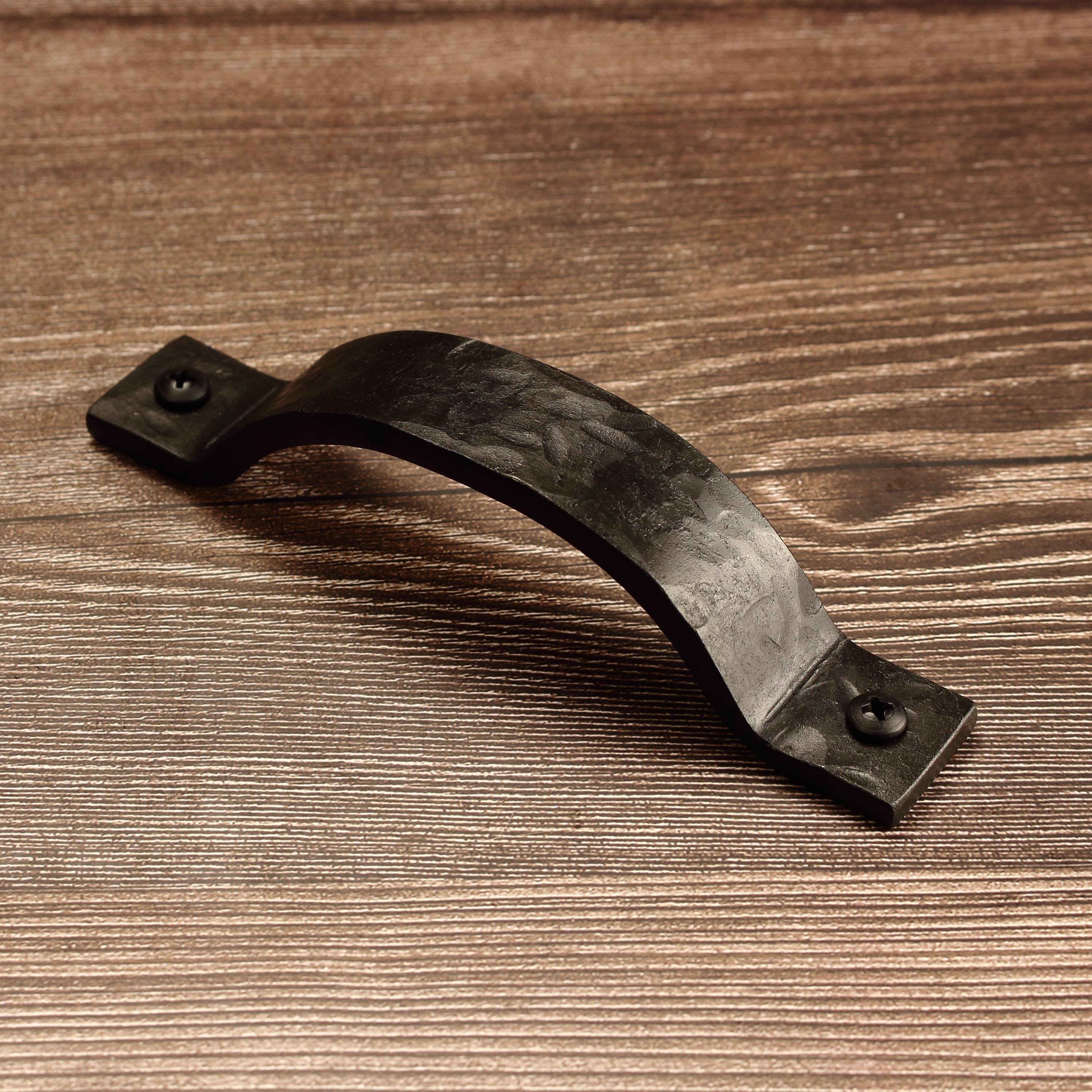 Hammered Curved Barn Door Style Cabinet Pull - 1" Wide - Blackened - Individual