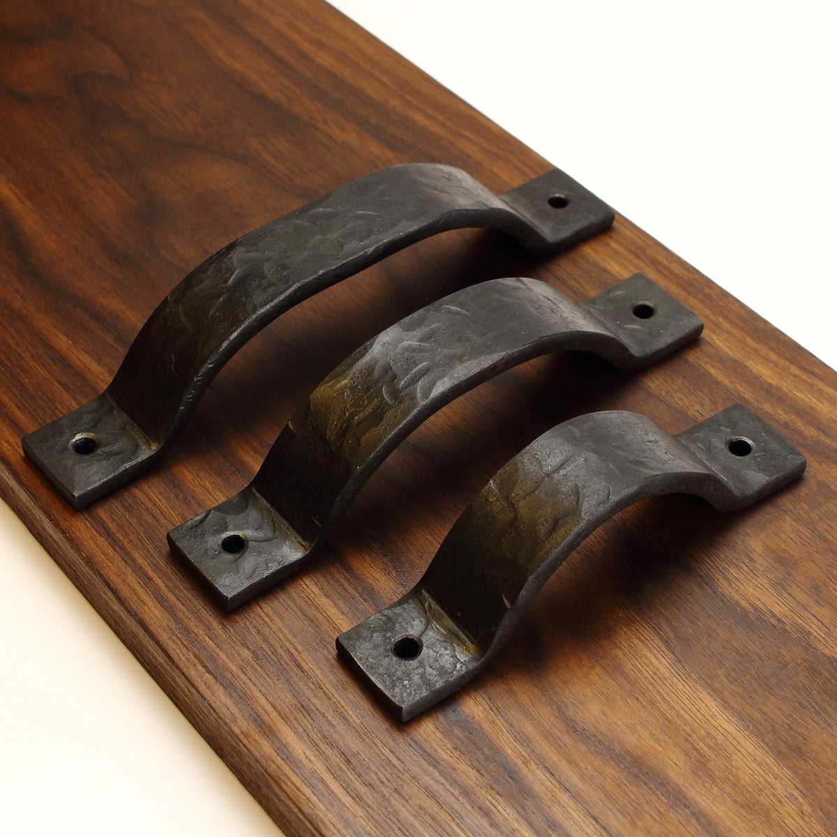 Hammered Curved Barn Door Style Cabinet Pull - 1" Wide - Blackened - Individual