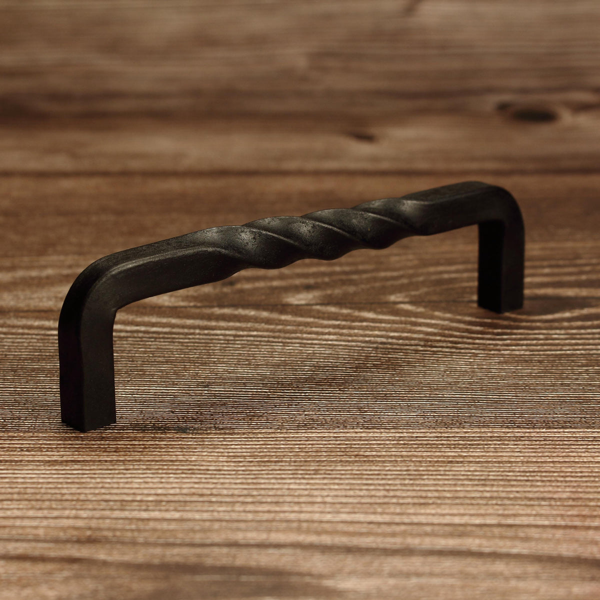 Twisted Square Threaded Cabinet Pull - Blackened - Individual
