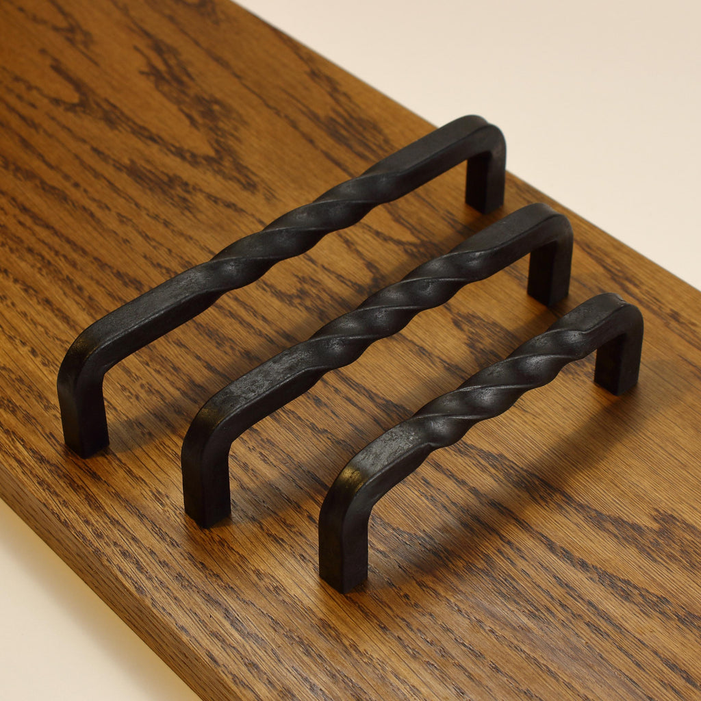 Twisted Square Threaded Cabinet Pull - Blackened - Individual