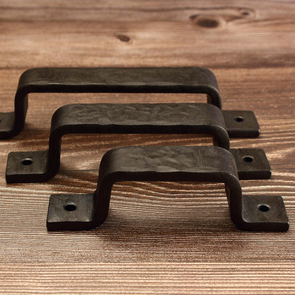 Hammered Barn Door Style Cabinet Pull  - 1" Wide - Blackened - Individual
